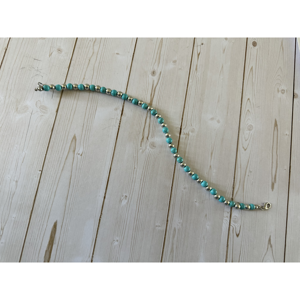 Turquoise & Silver Bead Hat Chain