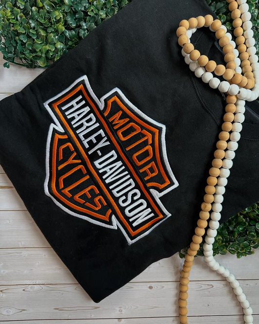 Classic Biker Patch Sweatshirt – Black & Orange Shield