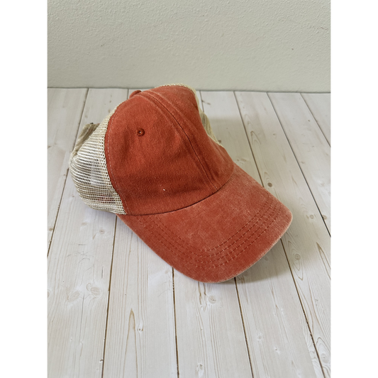 Distressed Trucker – Burnt Orange / Beige Mesh - Front