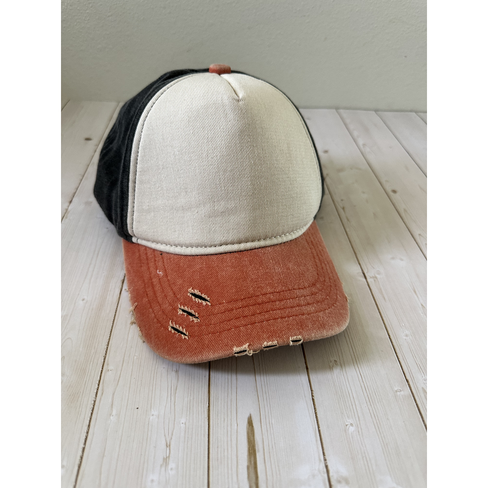 Colorblock Dad Hat – Charcoal/Cream/Rust - Front