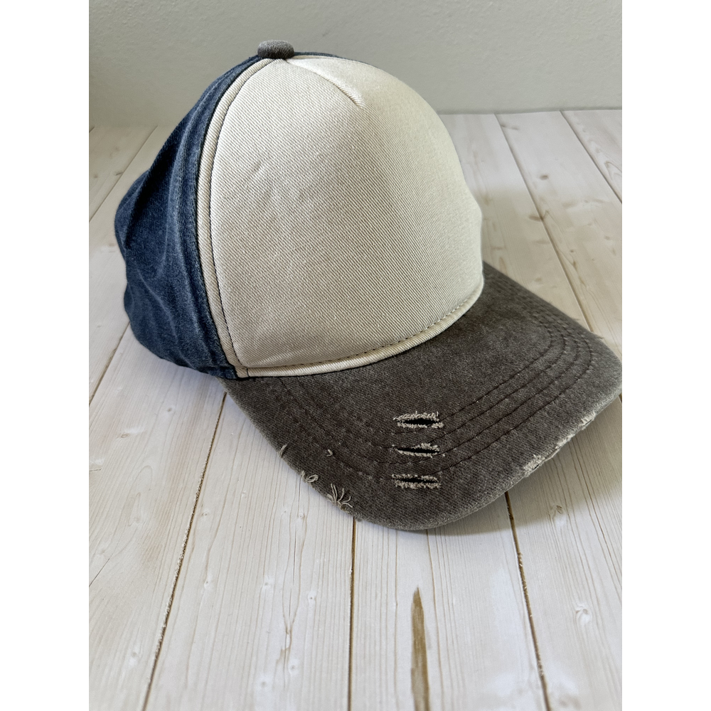 Colorblock Dad Hat – Charcoal/Cream/Denim - Front
