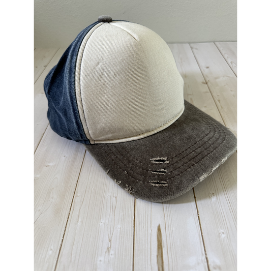 Colorblock Dad Hat – Charcoal/Cream/Denim - Front