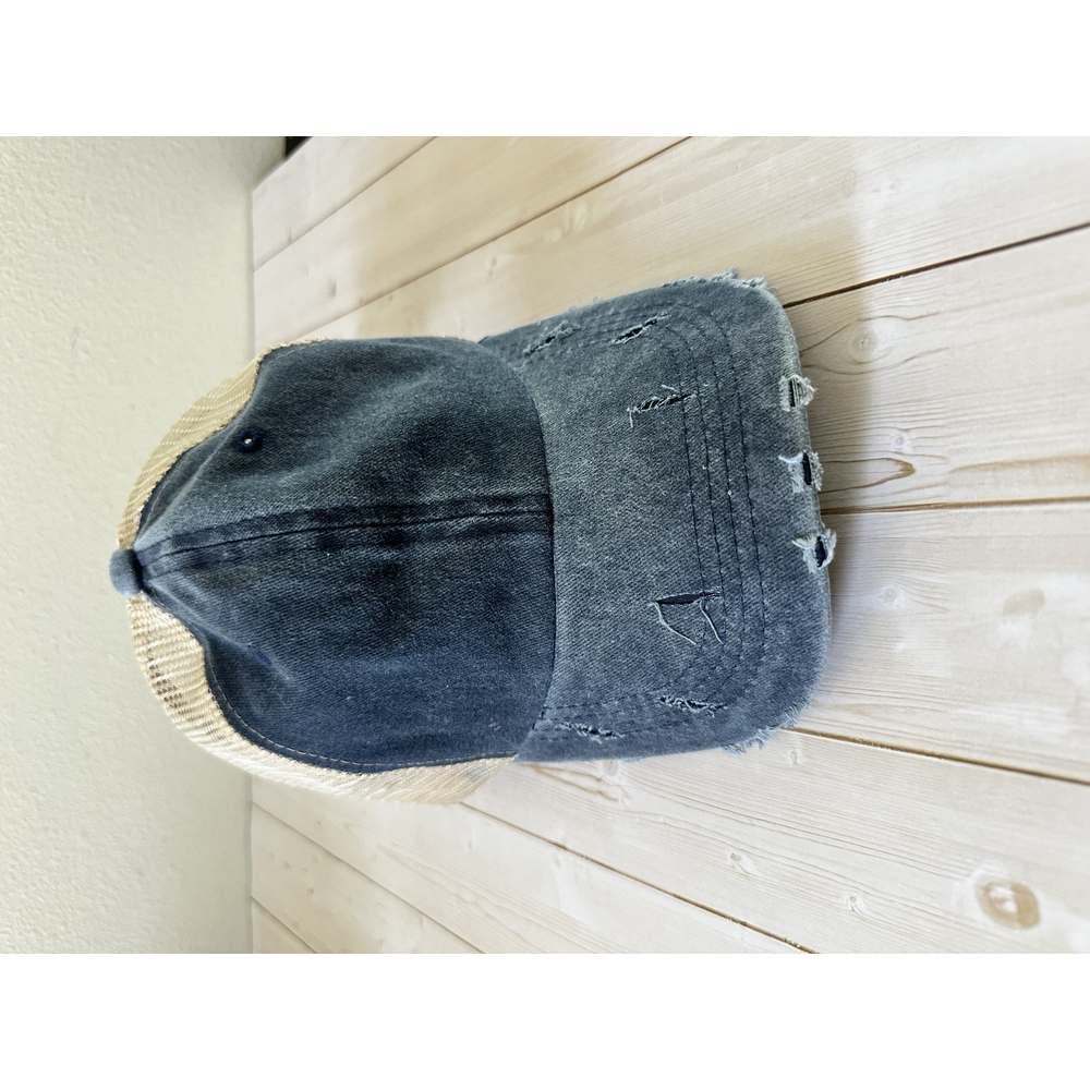 Beige Distressed Ponytail Hat-blank