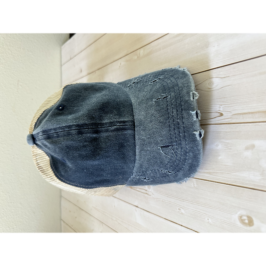 Beige Distressed Ponytail Hat-blank