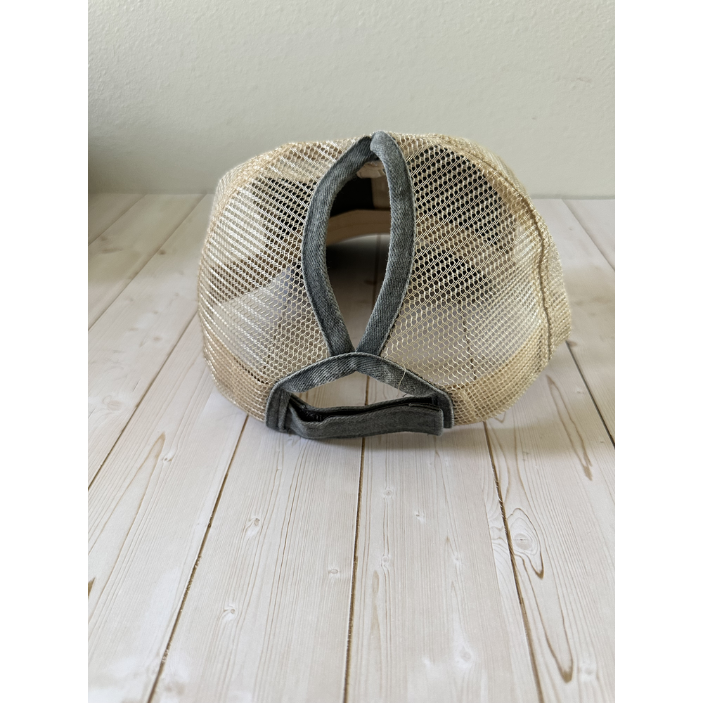 Distressed Trucker – Charcoal / Beige Mesh - Back