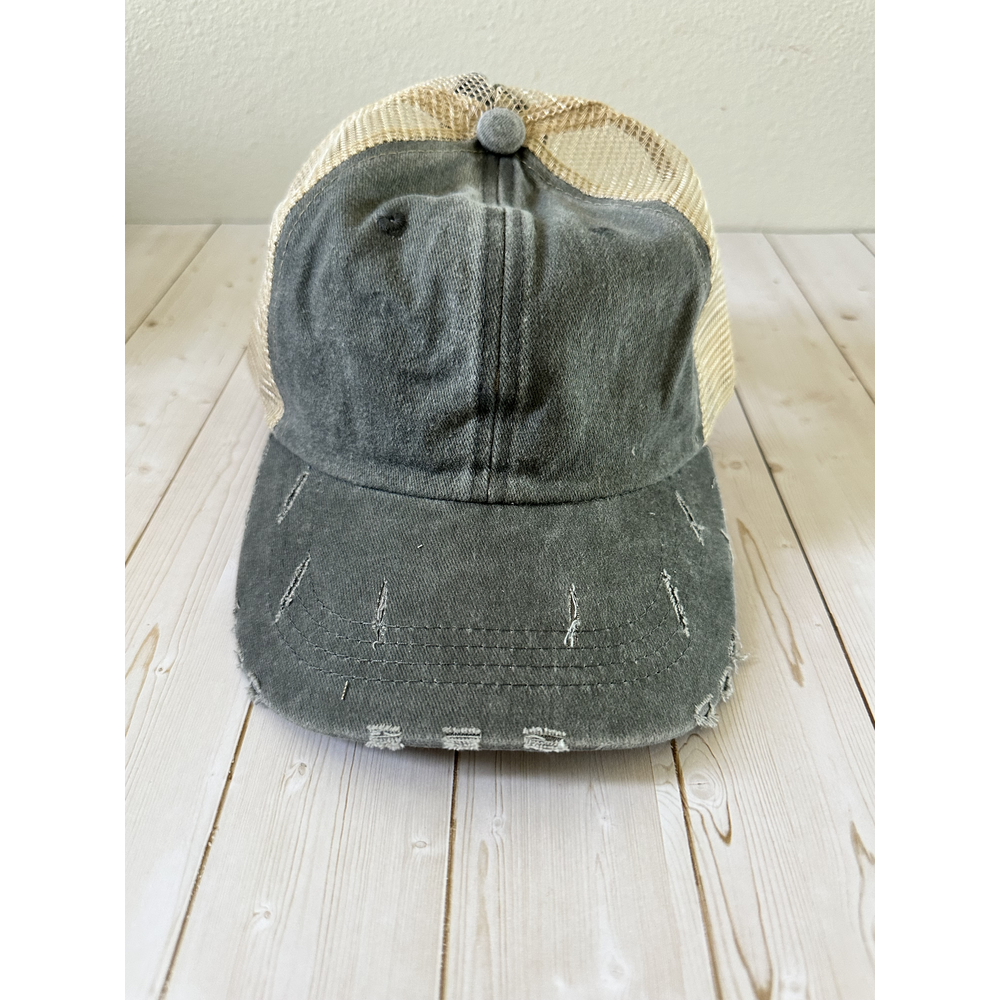 Dark Gray Distressed Trucker Hat-blank