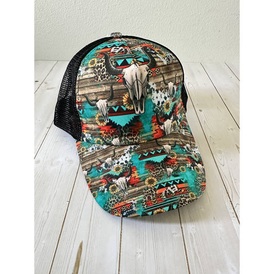Western Skull Trucker Hat-blank