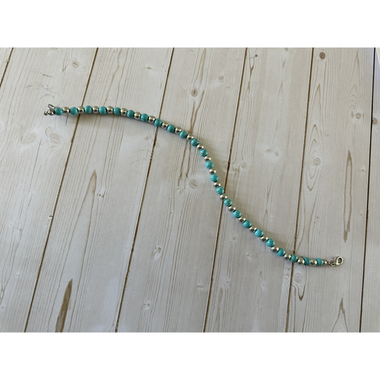 Turquoise & Silver Bead Hat Chain