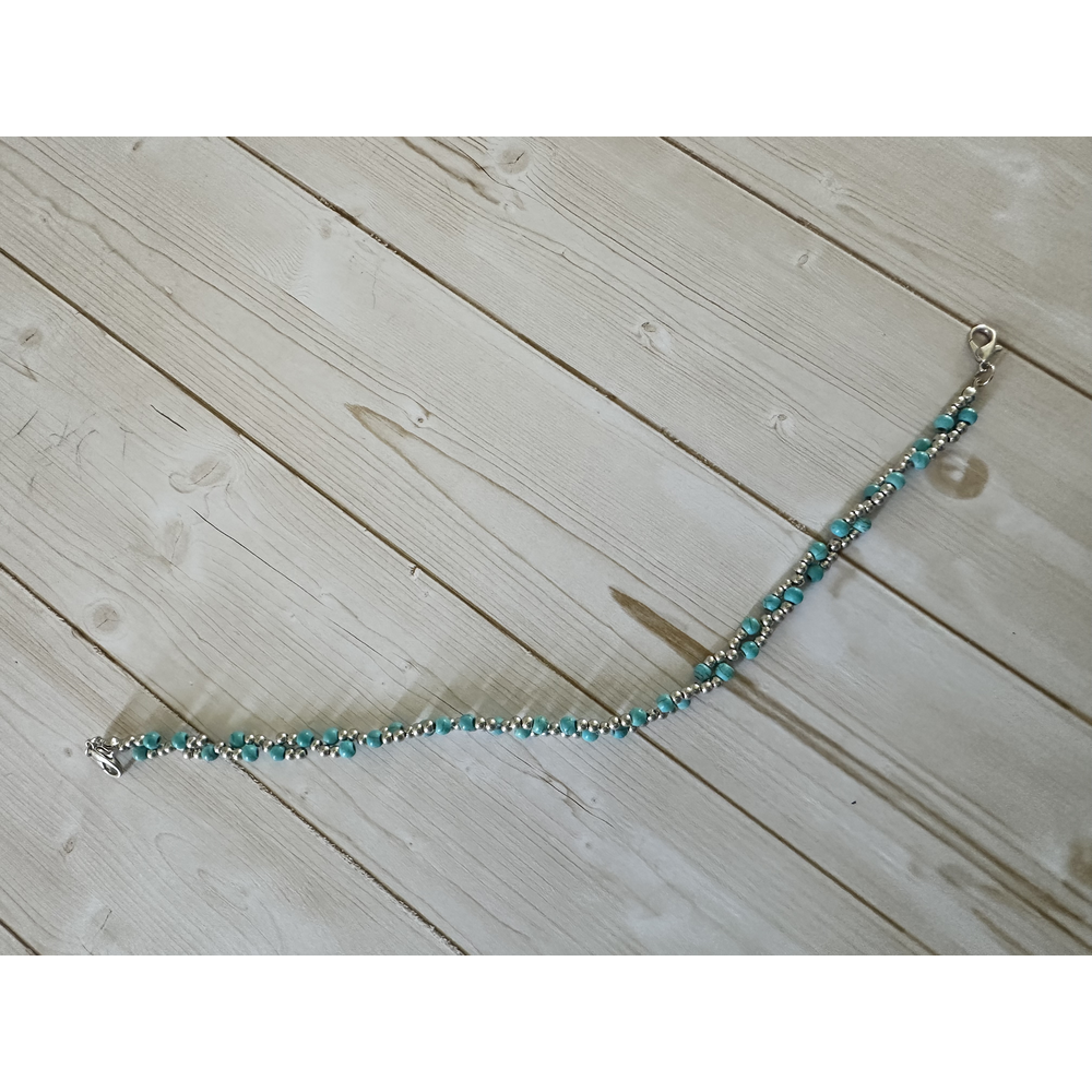 Turquoise Bead & Silver Spacer Hat Chain