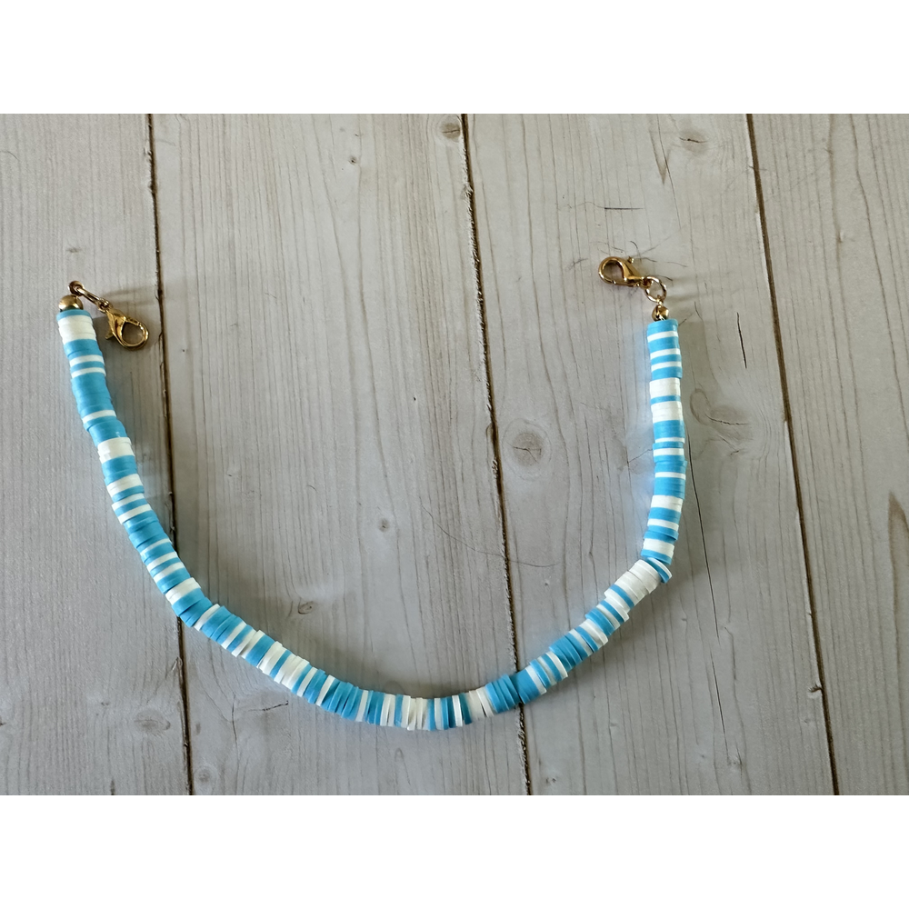 Heishi Hat Chain  Sky Blue/White