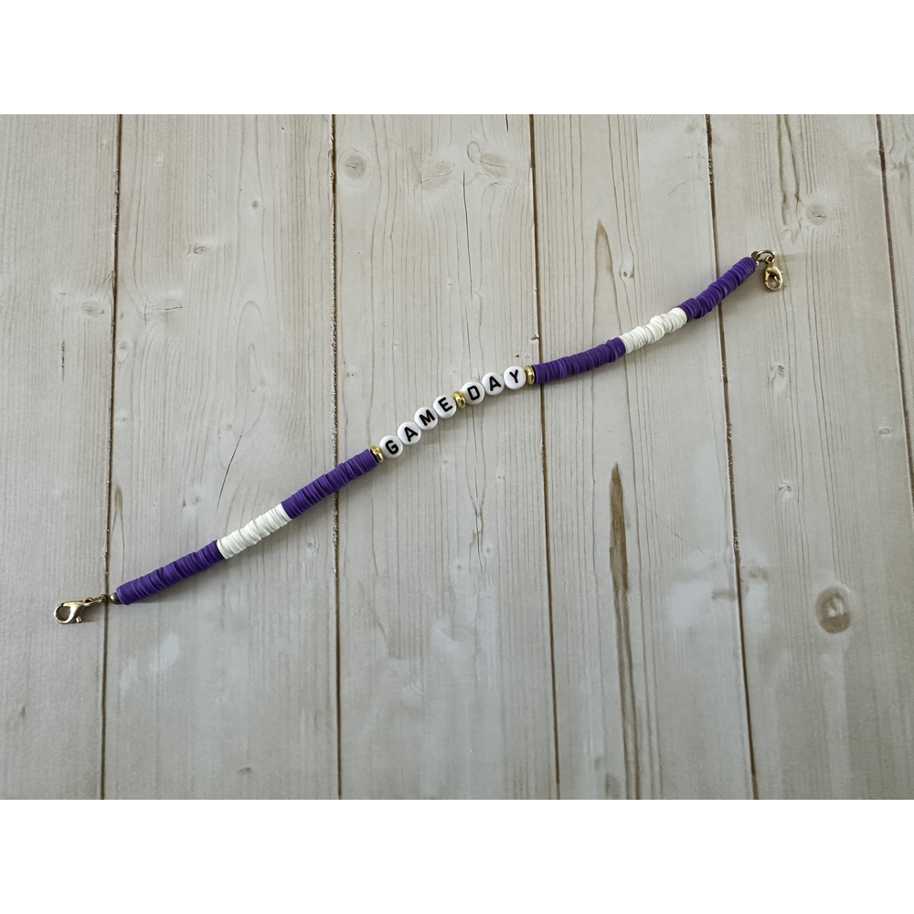 GAMEDAY Heishi Hat Chain  Purple/White