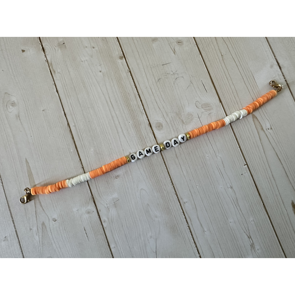 GAMEDAY Heishi Hat Chain  Orange/White