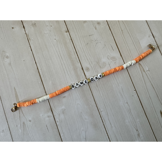 GAMEDAY Heishi Hat Chain  Orange/White